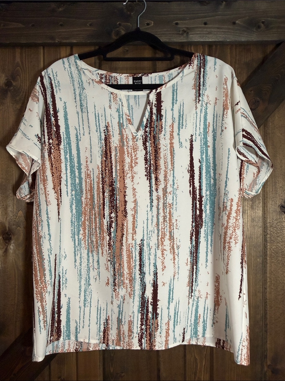 Short Sleeve Printed Tee in White with Teal, Rust & Burgundy - Eileen Fisher